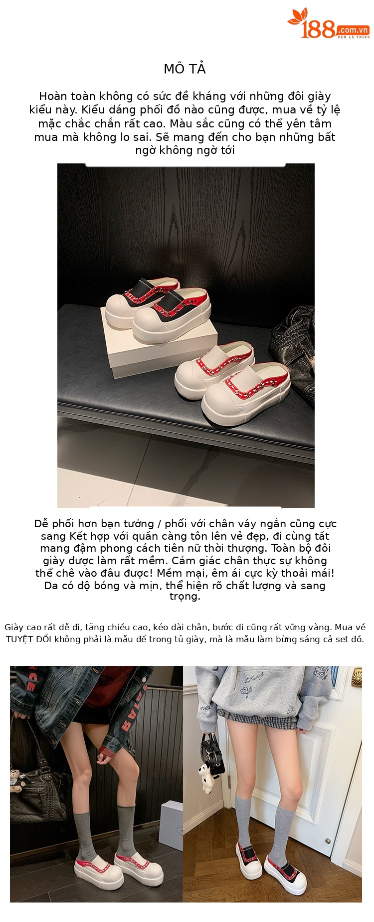 Giày sneaker nữ đế dày mũi to slip-on da thật phối màu — màu đen, màu trắng chi tiết 2