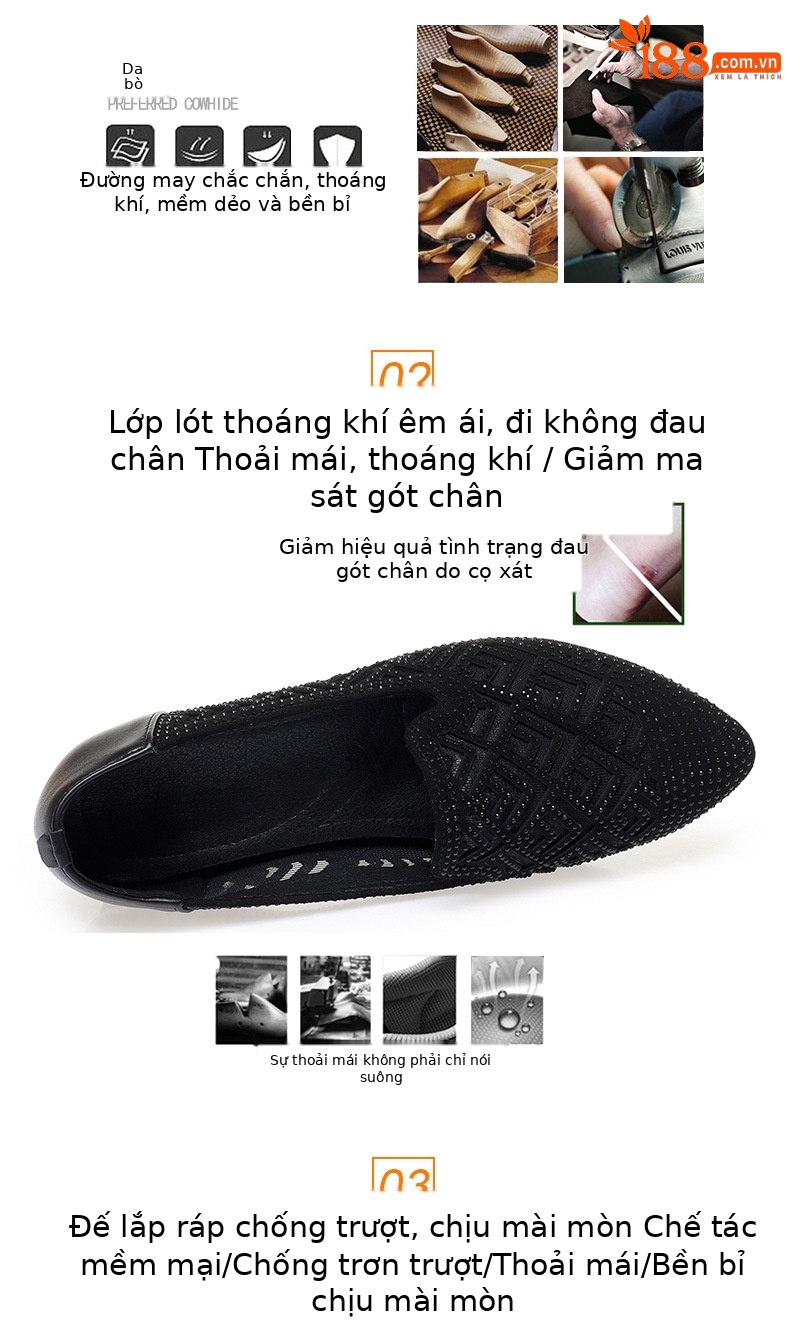 Sandal nữ quai chữ V gót thấp da thật lưới thoáng khí — màu đen chi tiết 2