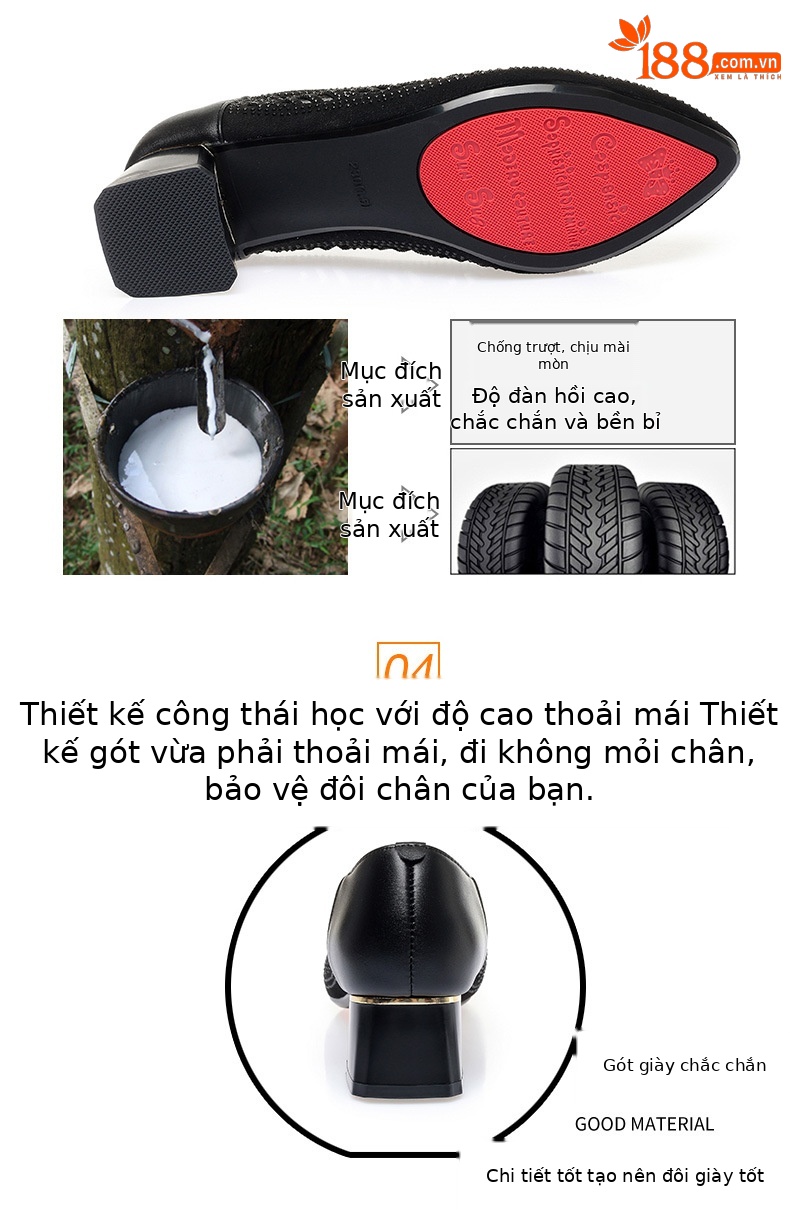Sandal nữ quai chữ V gót thấp da thật lưới thoáng khí — màu đen chi tiết 3