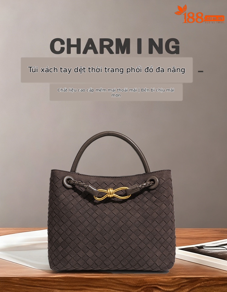 Túi tote da lộn nhung dệt phong cách Âu Mỹ cổ điển, quai xách tay kiêm đeo chéo chi tiết 1