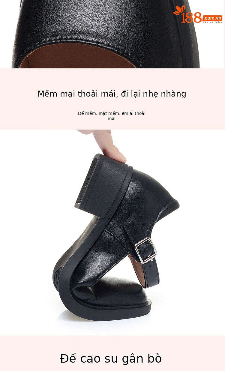 Sandal nữ quai chữ V đơn giản, đế thấp, da thật, hở mũi, chống trượt — Đen【kiểu xuyên thấu】 chi tiết 4