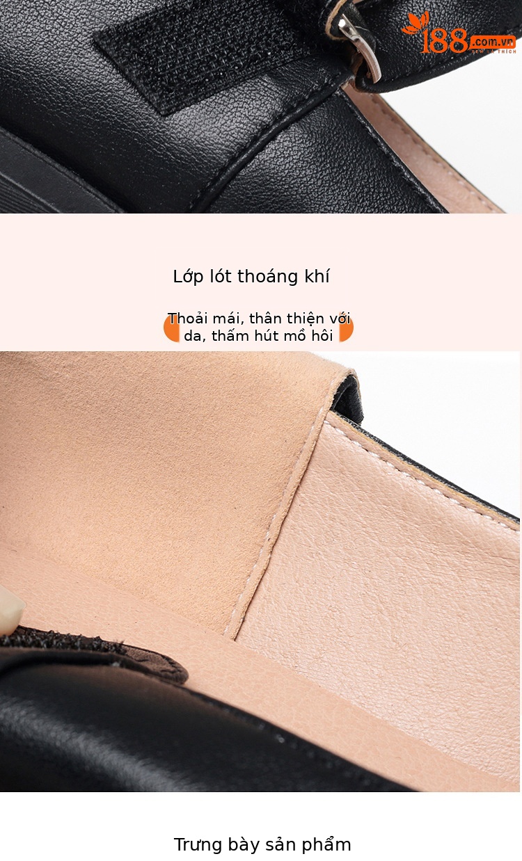 Sandal nữ quai chữ V đơn giản, đế thấp, da thật, hở mũi, chống trượt — Đen【kiểu xuyên thấu】 chi tiết 6