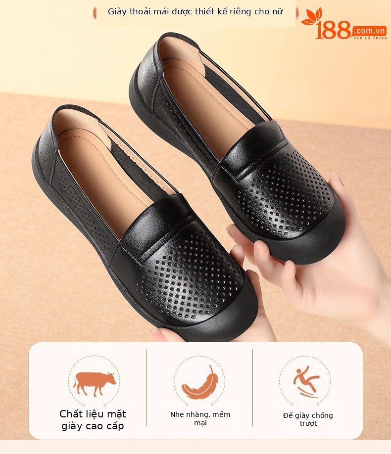 Sandal nữ da bò thật mũi kín đế mềm thoáng khí — màu be chi tiết 3