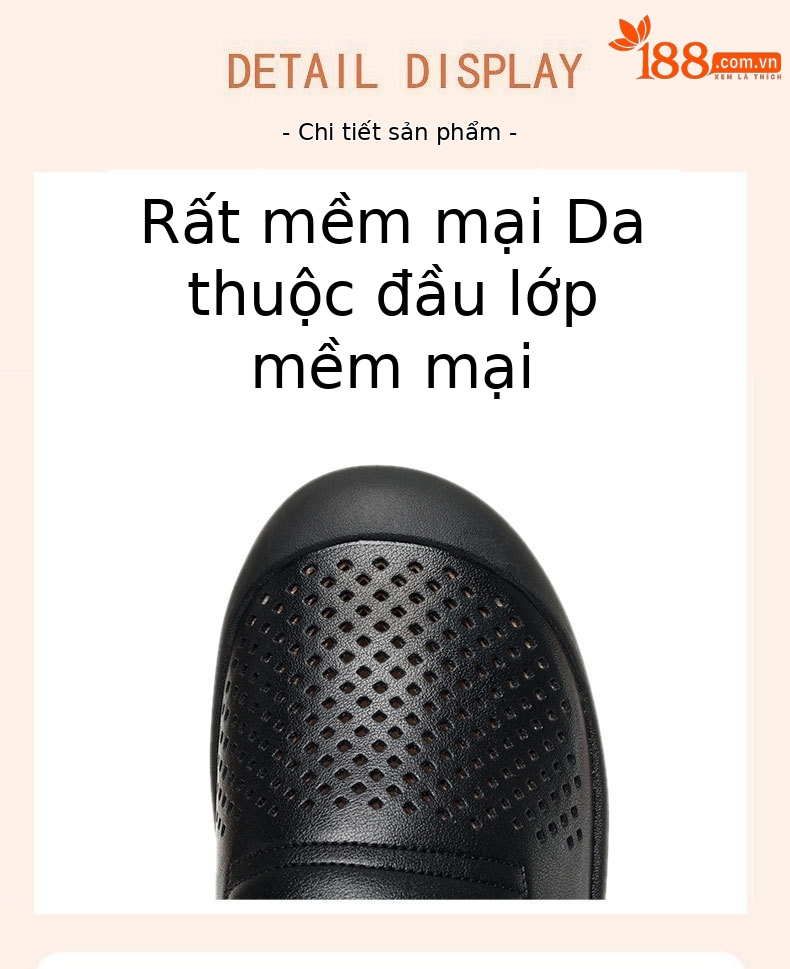 Sandal nữ da bò thật mũi kín đế mềm thoáng khí — màu be chi tiết 4