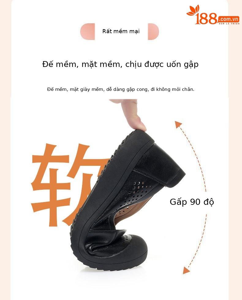 Sandal nữ da bò thật mũi kín đế mềm thoáng khí — màu be chi tiết 6