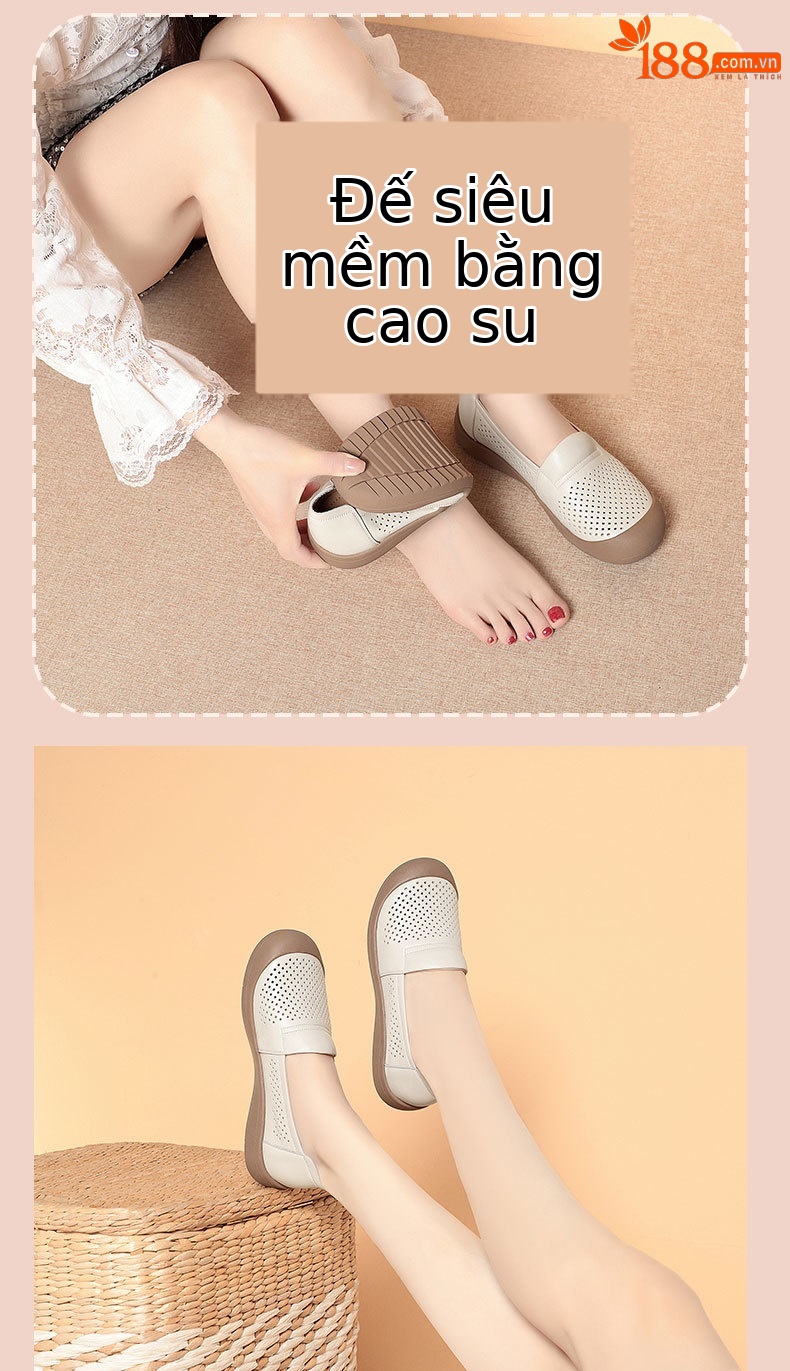 Sandal nữ da bò thật mũi kín đế mềm thoáng khí — màu be chi tiết 10