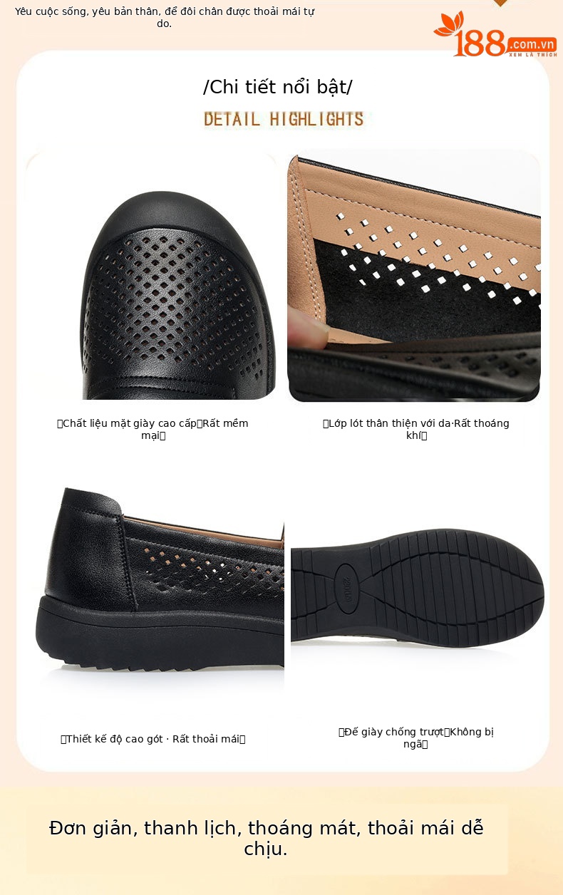 Sandal nữ da bò thật mũi kín đế mềm thoáng khí — màu be chi tiết 2
