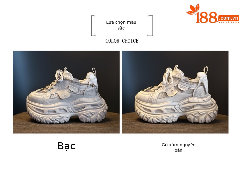 Giày sneaker nữ đế dày tăng chiều cao 9 cm phong cách dad sneaker — Tro thô chi tiết 2