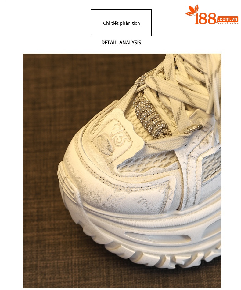 Giày sneaker nữ đế dày tăng chiều cao 9 cm phong cách dad sneaker — Tro thô chi tiết 7