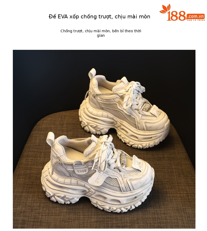 Giày sneaker nữ đế dày tăng chiều cao 9 cm phong cách dad sneaker — Tro thô chi tiết 10