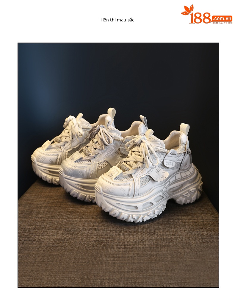 Giày sneaker nữ đế dày tăng chiều cao 9 cm phong cách dad sneaker — Tro thô chi tiết 18