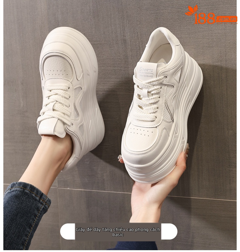 Giày sneaker nữ đế dày tăng chiều cao phong cách thể thao — màu be chi tiết 1