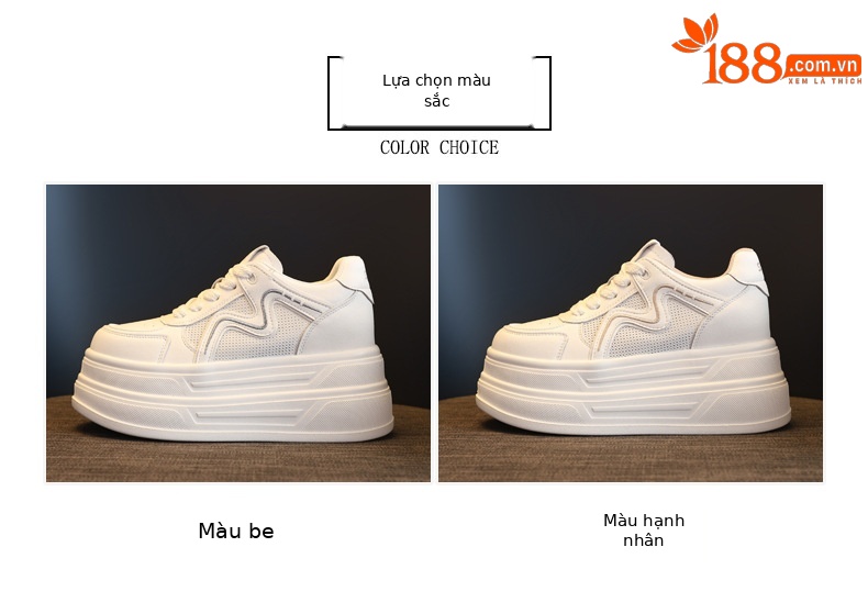 Giày sneaker nữ đế dày tăng chiều cao phong cách thể thao — màu be chi tiết 2