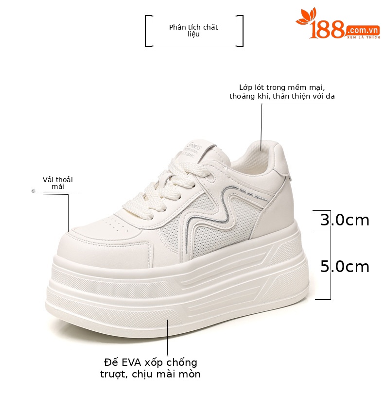 Giày sneaker nữ đế dày tăng chiều cao phong cách thể thao — màu be chi tiết 3