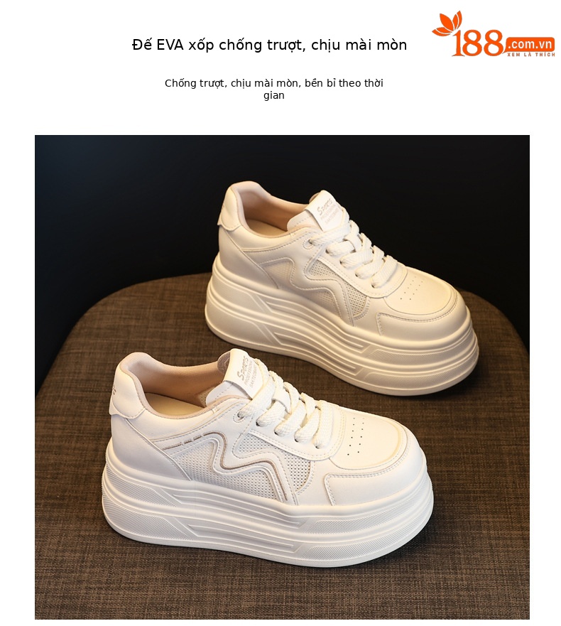 Giày sneaker nữ đế dày tăng chiều cao phong cách thể thao — màu be chi tiết 10