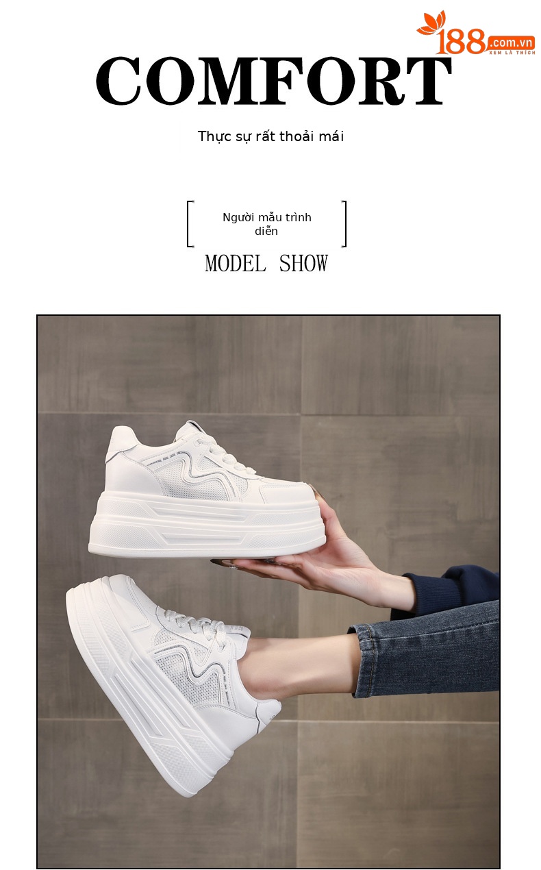 Giày sneaker nữ đế dày tăng chiều cao phong cách thể thao — màu be chi tiết 11