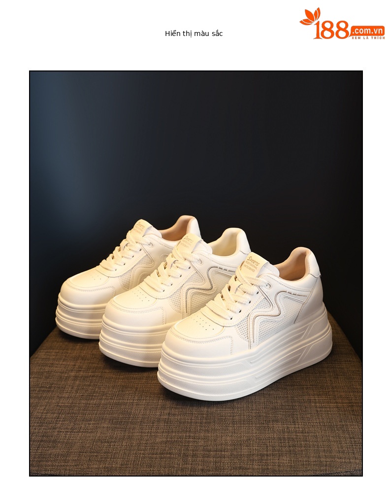 Giày sneaker nữ đế dày tăng chiều cao phong cách thể thao — màu be chi tiết 18