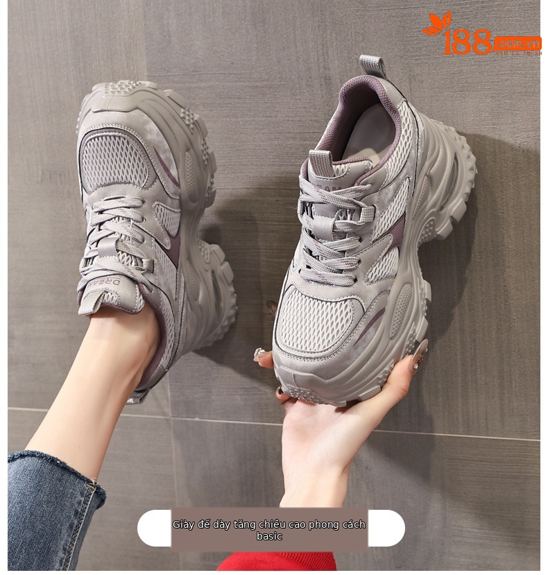 Giày sneaker nữ chunky đế dày lưới thoáng khí tăng chiều cao — màu tím chi tiết 1