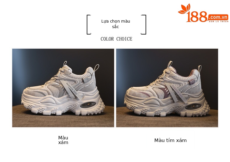 Giày sneaker nữ chunky đế dày lưới thoáng khí tăng chiều cao — màu tím chi tiết 2