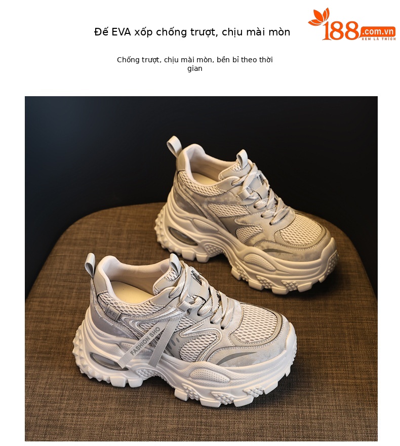 Giày sneaker nữ chunky đế dày lưới thoáng khí tăng chiều cao — màu tím chi tiết 10
