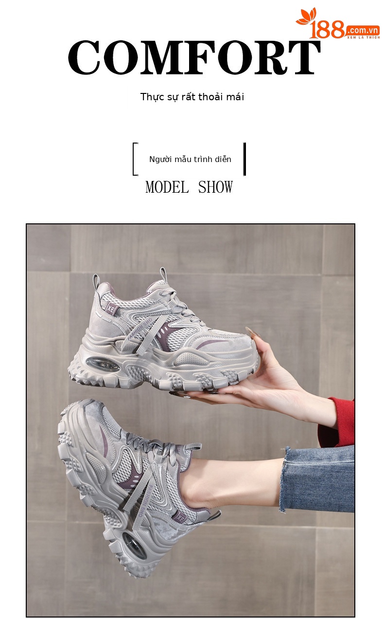 Giày sneaker nữ chunky đế dày lưới thoáng khí tăng chiều cao — màu tím chi tiết 11