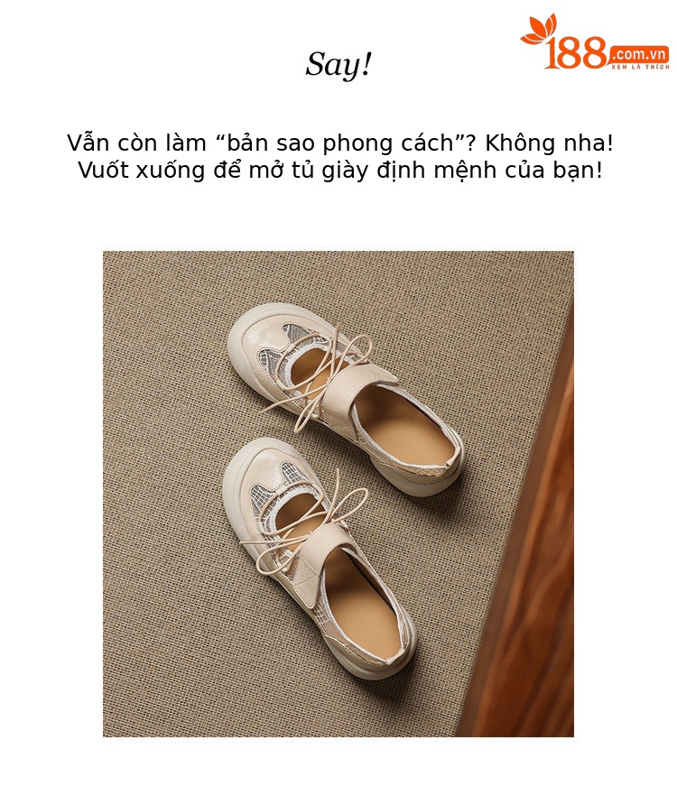 Giày sneaker nữ đế dày ren lưới phối màu cổ thấp — màu trắng ngà chi tiết 2