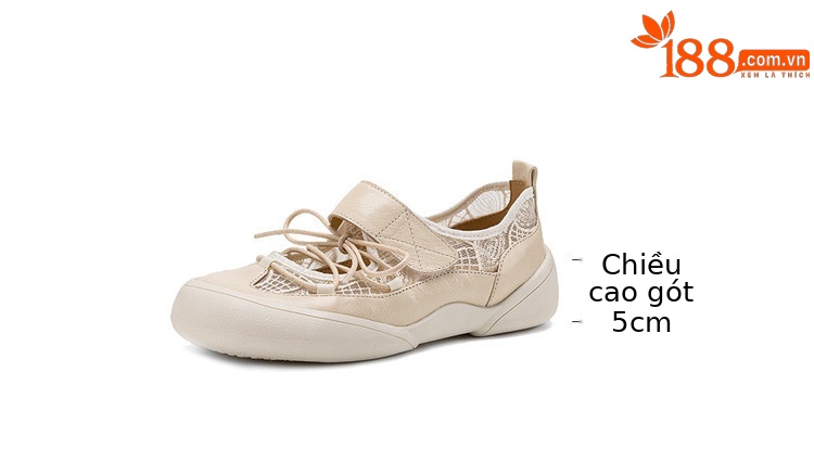 Giày sneaker nữ đế dày ren lưới phối màu cổ thấp — màu trắng ngà chi tiết 4