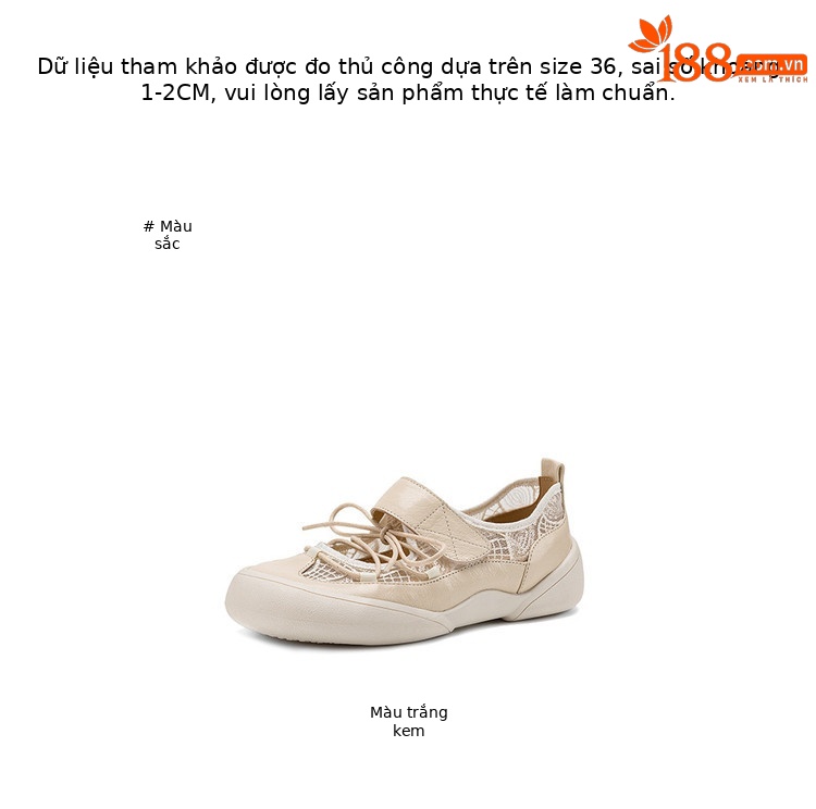 Giày sneaker nữ đế dày ren lưới phối màu cổ thấp — màu trắng ngà chi tiết 5