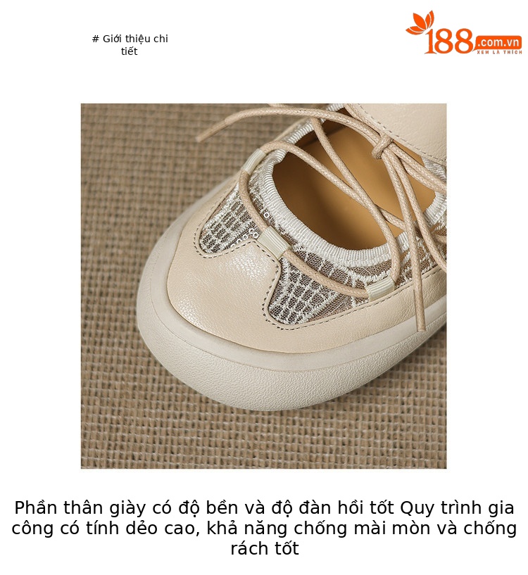Giày sneaker nữ đế dày ren lưới phối màu cổ thấp — màu trắng ngà chi tiết 6