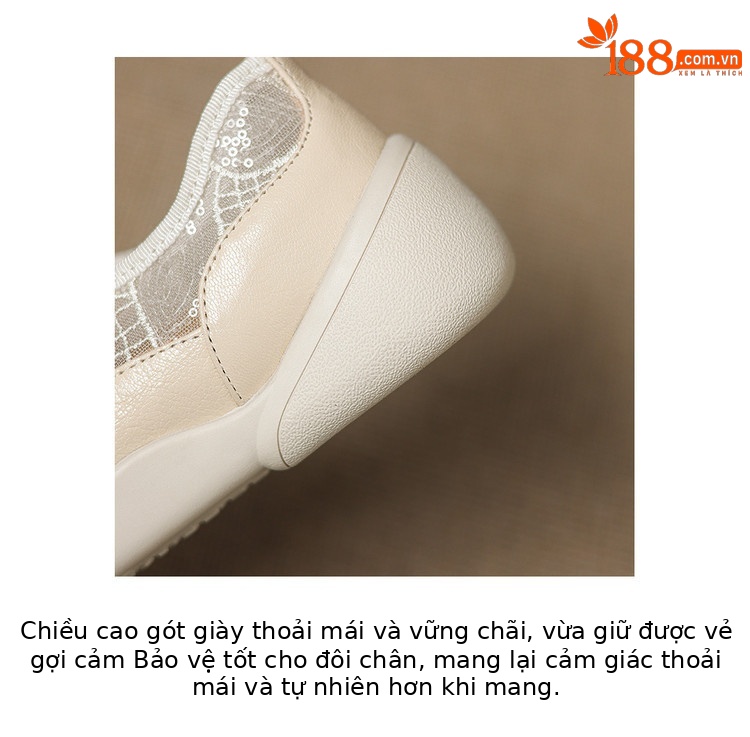 Giày sneaker nữ đế dày ren lưới phối màu cổ thấp — màu trắng ngà chi tiết 7