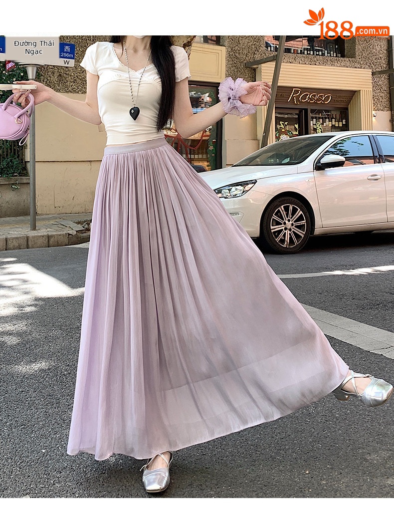 Váy lụa mỏng kiểu Pháp dáng chữ A cao cấp — màu đen chi tiết 22