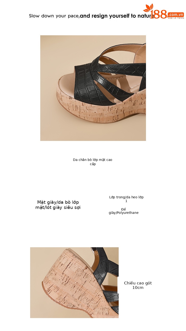 Sandal cao gót nữ hở mũi đế xuồng platform 10cm phong cách La Mã — màu đen, màu trắng ngà chi tiết 3