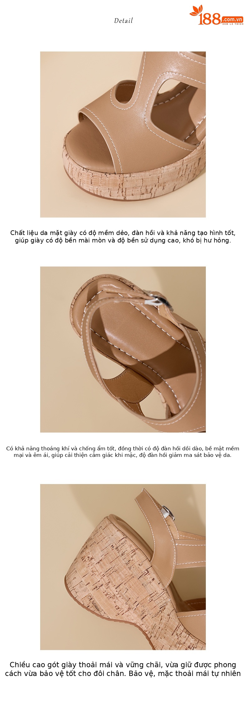 Sandal cao gót nữ đế platform hở mũi da thật gót 10 cm phong cách La Mã — màu đen, màu nâu nhạt chi tiết 4