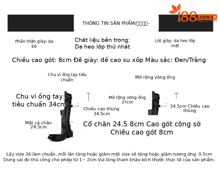Boot nữ cổ cao lưới xuyên thấu đinh tán đế dày da thật — Ống rộng trắng kem, Ống rộng đen, Ống tiêu chuẩn trắng kem, Ống tiêu chuẩn đen chi tiết 2
