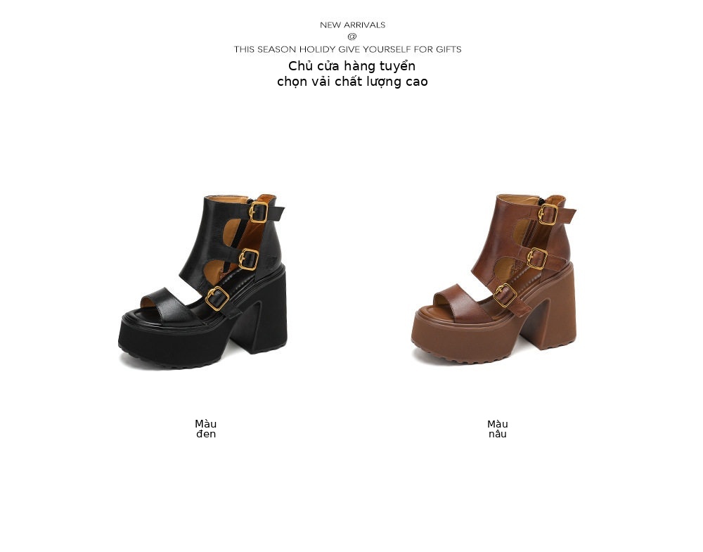 Sandal cao gót nữ hở mũi đế xuồng 12 cm phong cách La Mã — [Nâu], [Đen] chi tiết 2
