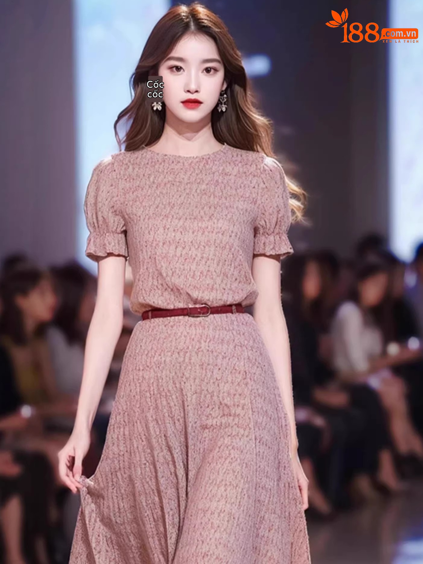 Đầm maxi nữ thắt eo họa tiết hoa vỡ kiểu Pháp — Hoa vỡ