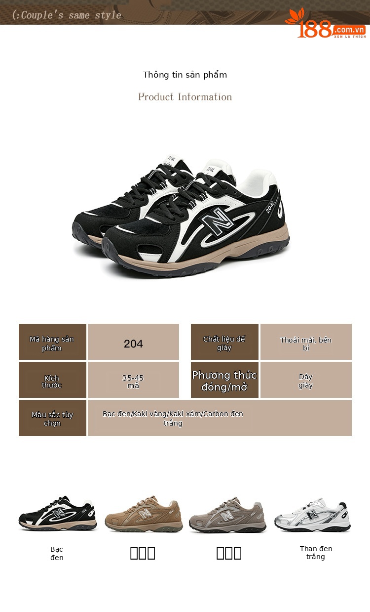 Giày sneaker unisex cổ thấp phong cách Đức huấn luyện, đế dày êm ái, form rộng thoải mái — 204 kaki xám chi tiết 8