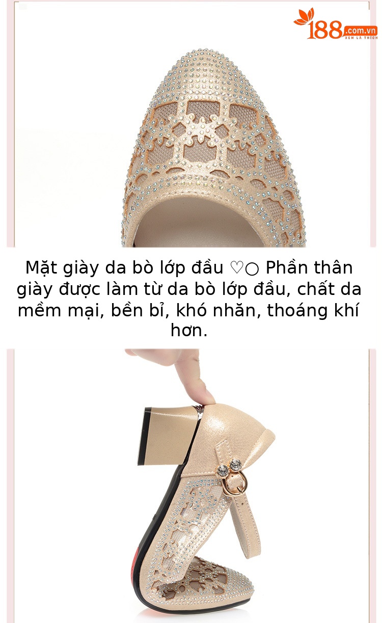 Sandal nữ da thật lưới hở mũi gót trung 4,5 cm đế mềm thoáng khí — Vàng【Gót trung 4.5cm】 chi tiết 3