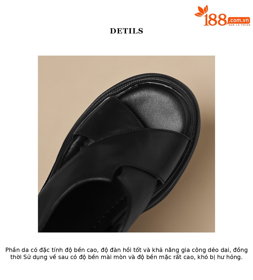 Sandal nữ da bò cao gót 12cm đế xuồng tăng chiều cao mùa hè — màu đen, màu trắng ngà chi tiết 19