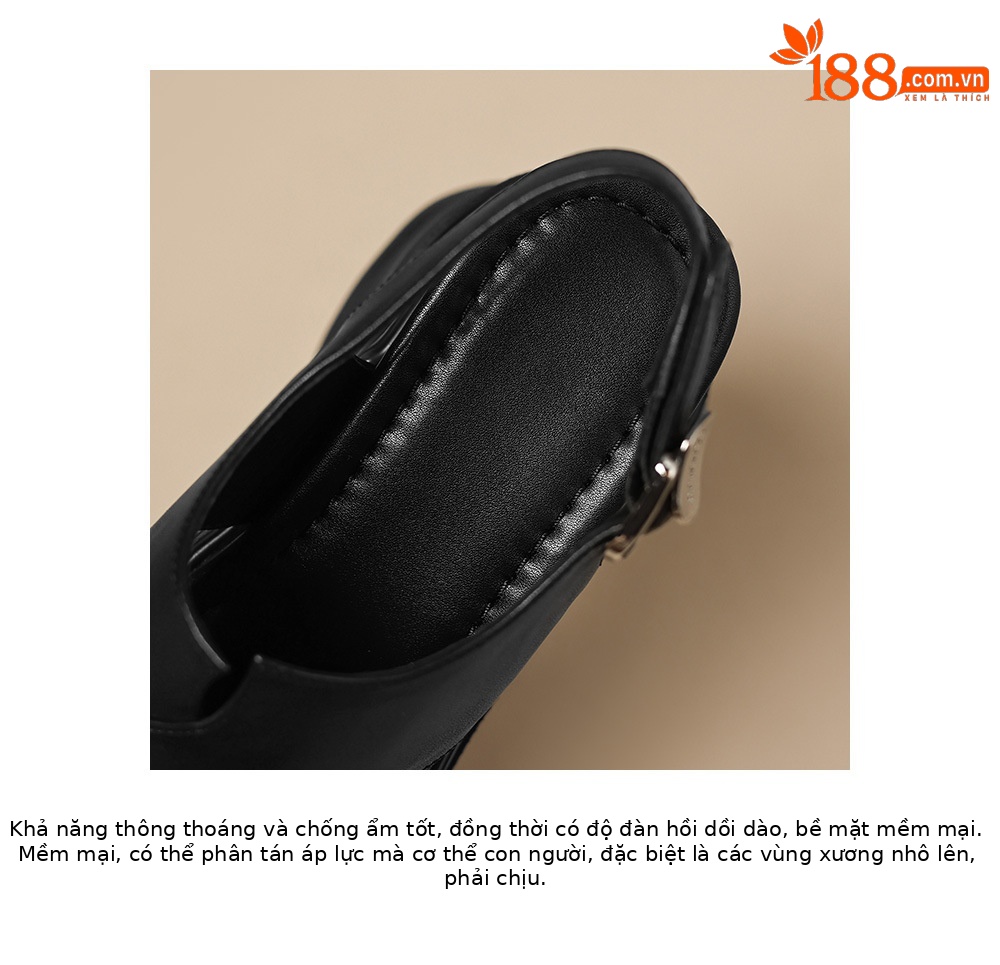 Sandal nữ da bò cao gót 12cm đế xuồng tăng chiều cao mùa hè — màu đen, màu trắng ngà chi tiết 20