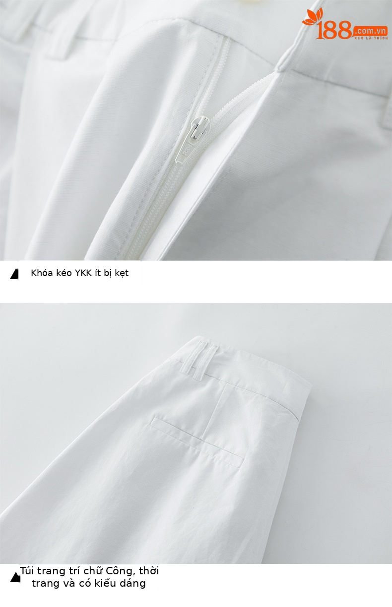 Quần culottes nữ ống rộng cạp cao vải linen cotton mỏng nhẹ mùa hè — màu trắng chi tiết 15