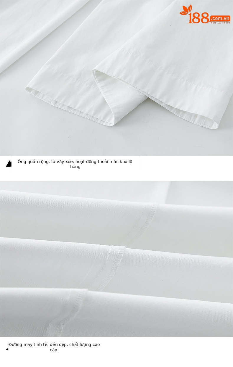 Quần culottes nữ ống rộng cạp cao vải linen cotton mỏng nhẹ mùa hè — màu trắng chi tiết 16