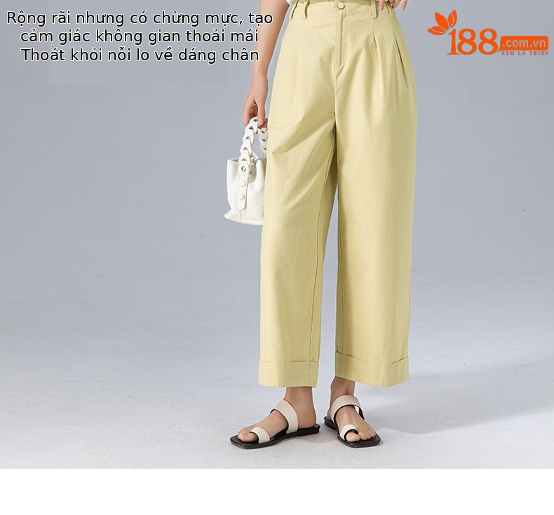 Quần culottes nữ ống rộng cạp cao chất liệu cotton wash — màu vàng chi tiết 11