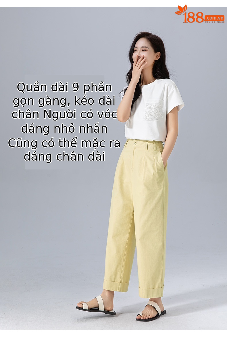 Quần culottes nữ ống rộng cạp cao chất liệu cotton wash — màu vàng chi tiết 12
