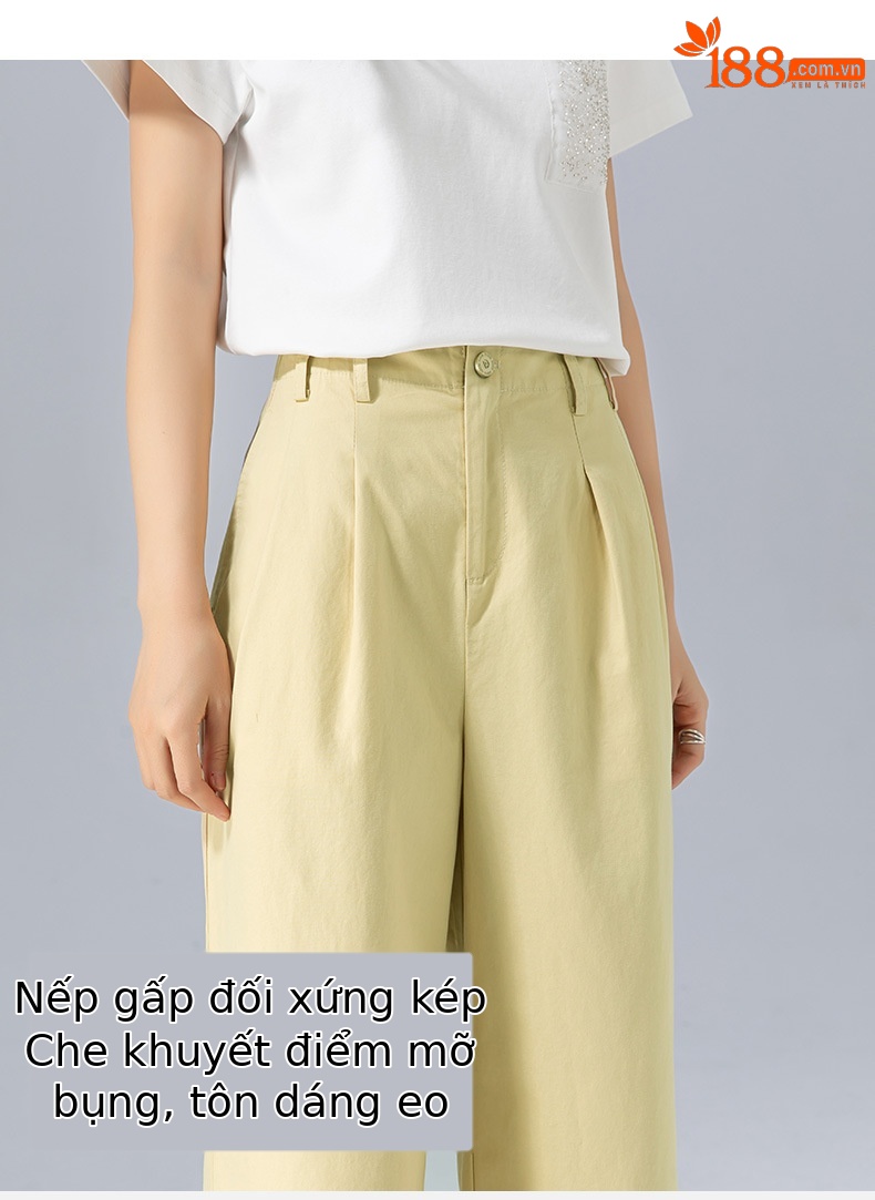 Quần culottes nữ ống rộng cạp cao chất liệu cotton wash — màu vàng chi tiết 14