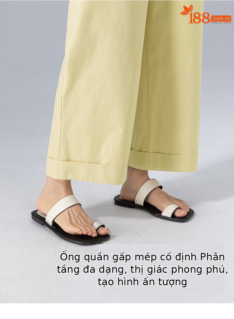 Quần culottes nữ ống rộng cạp cao chất liệu cotton wash — màu vàng chi tiết 16