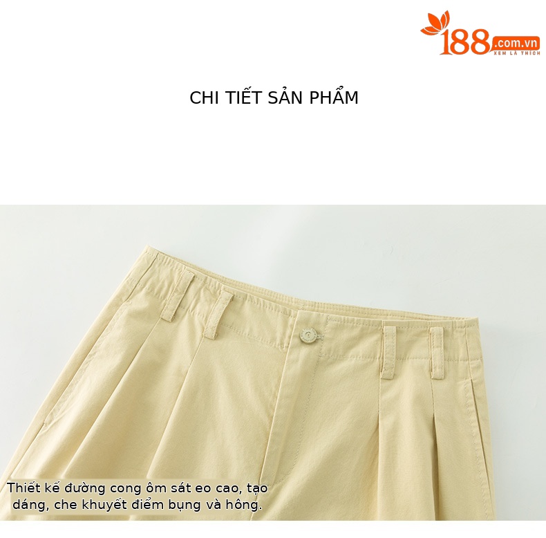 Quần culottes nữ ống rộng cạp cao chất liệu cotton wash — màu vàng chi tiết 18