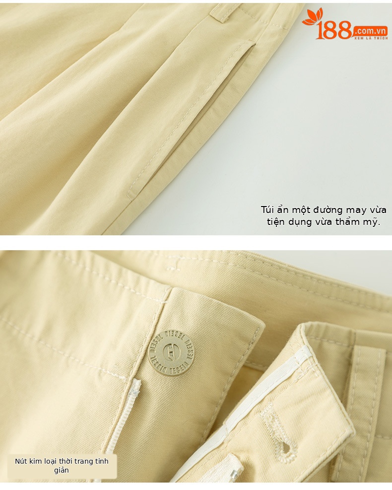 Quần culottes nữ ống rộng cạp cao chất liệu cotton wash — màu vàng chi tiết 19