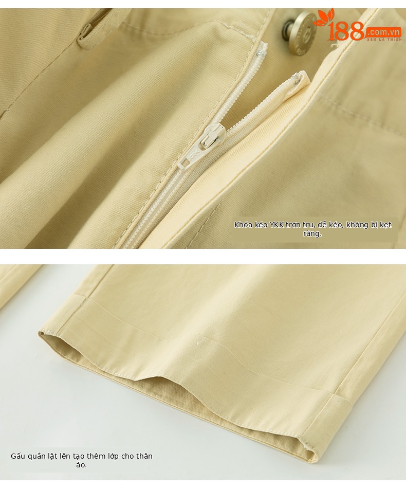 Quần culottes nữ ống rộng cạp cao chất liệu cotton wash — màu vàng chi tiết 20