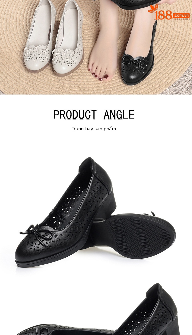 Giày sandal nữ da mềm đế bệt chống trượt — màu be chi tiết 13